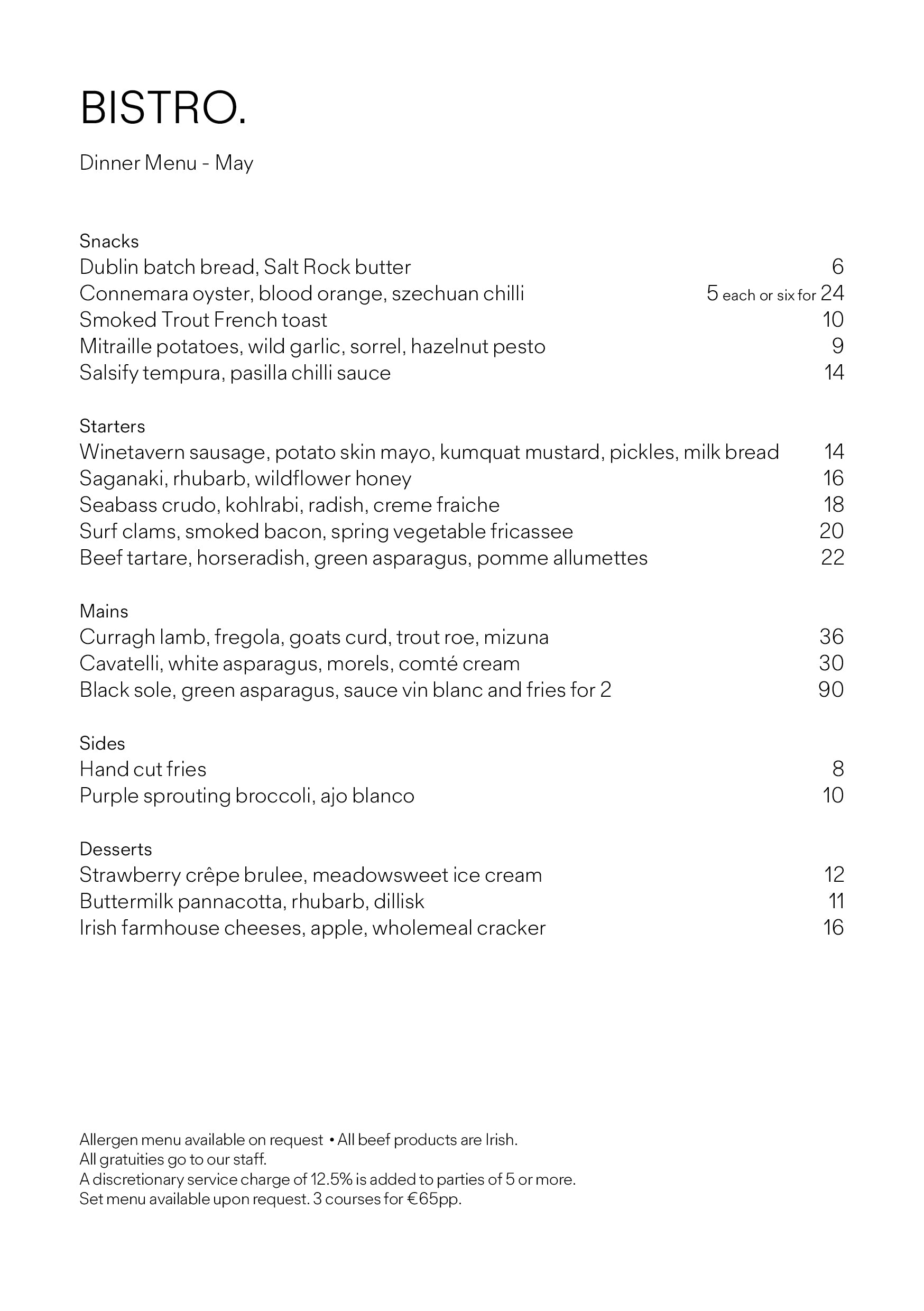Menus – Note Dublin