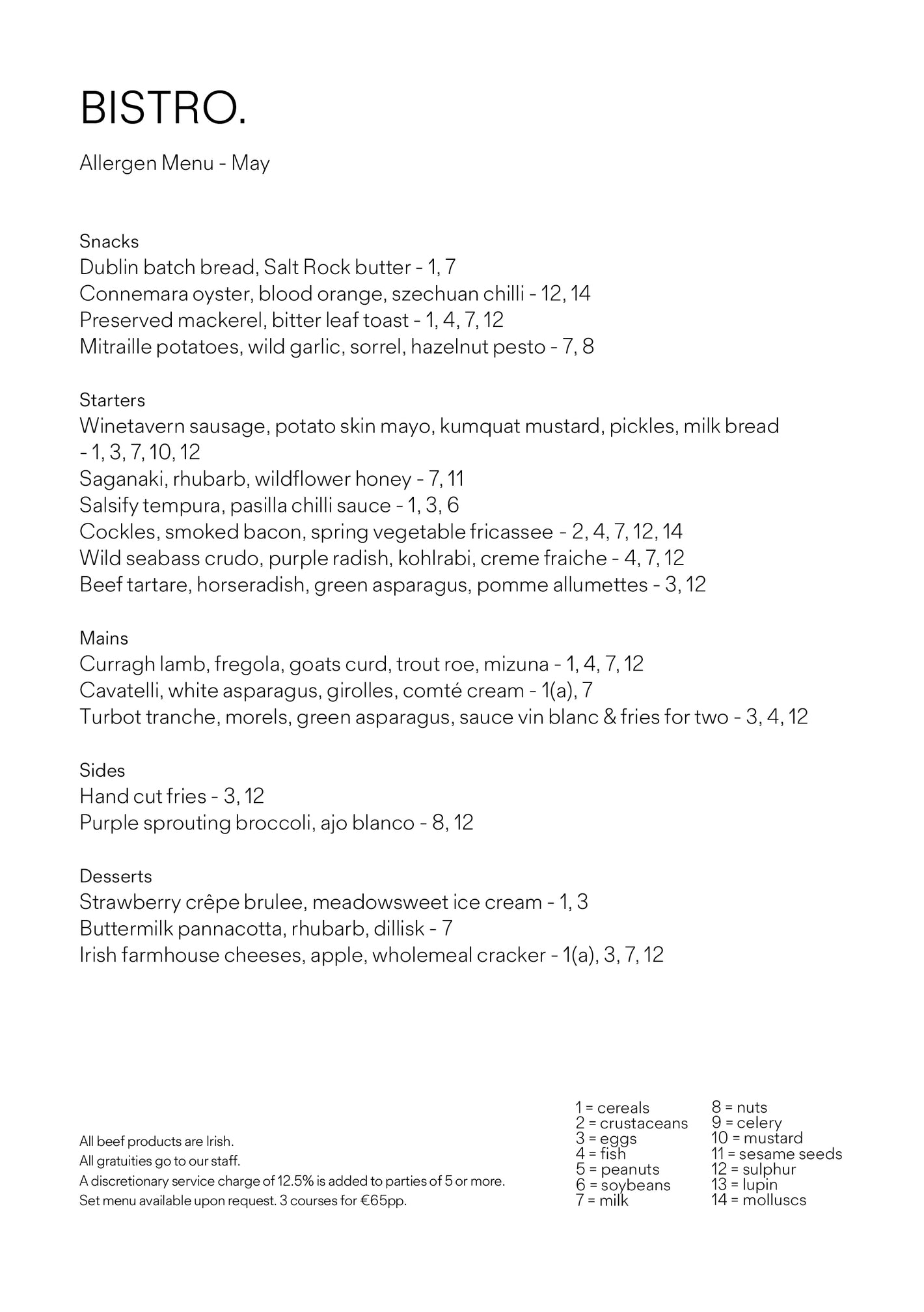 Menus – Note Dublin