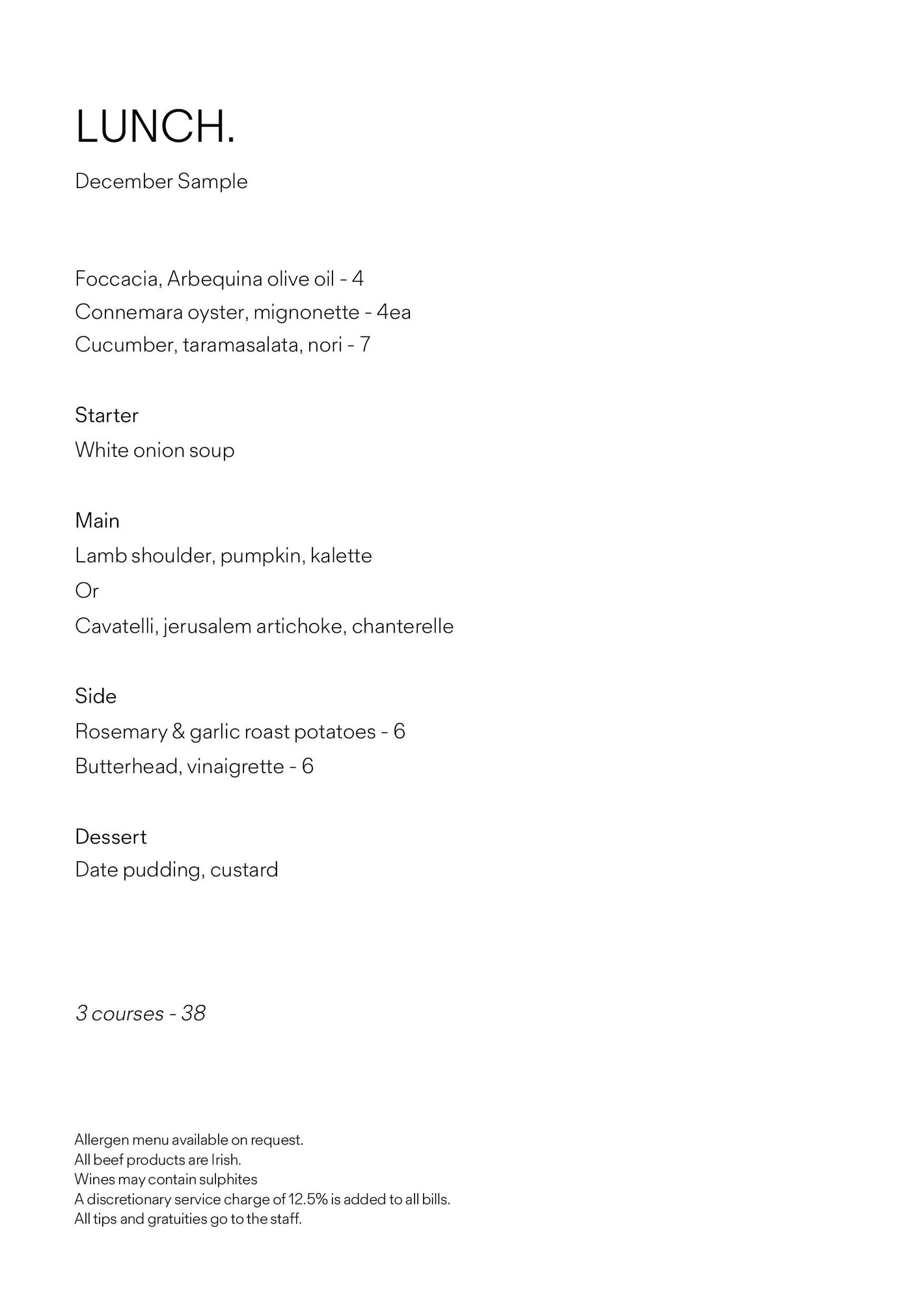 Menus – Note Dublin